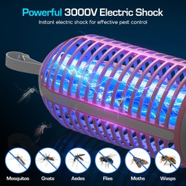 Bug Zapper Outdoor Indoor, 3000V Electric Mosquito Zapper with 4000mAh Rechargeable Battery, Waterproof Mosquito Killer, 3-in-1 Marqueen Light, Camping Lantern & Fly Zappers for Home, Patio, Garden