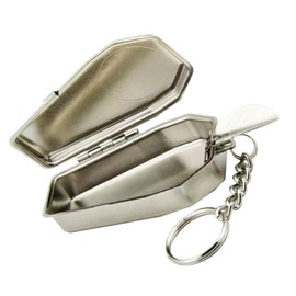 SAFIGLE Coffin Shape Portable Metal Ashtray with Keychain Durable Travel Ashtray for Outdoor Use Mini Keychain Accessory for Keys for Camping and Family Gatherings