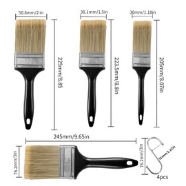 YIXISI 4-Piece Paint Brush Set, Flat Brush, Paint Brush, Paint Brush Set, Brush for Varnish, with 4 S-Hooks, Suitable for All Decorative Painting Tools, (1, 1.5, 2, 3 Inch)