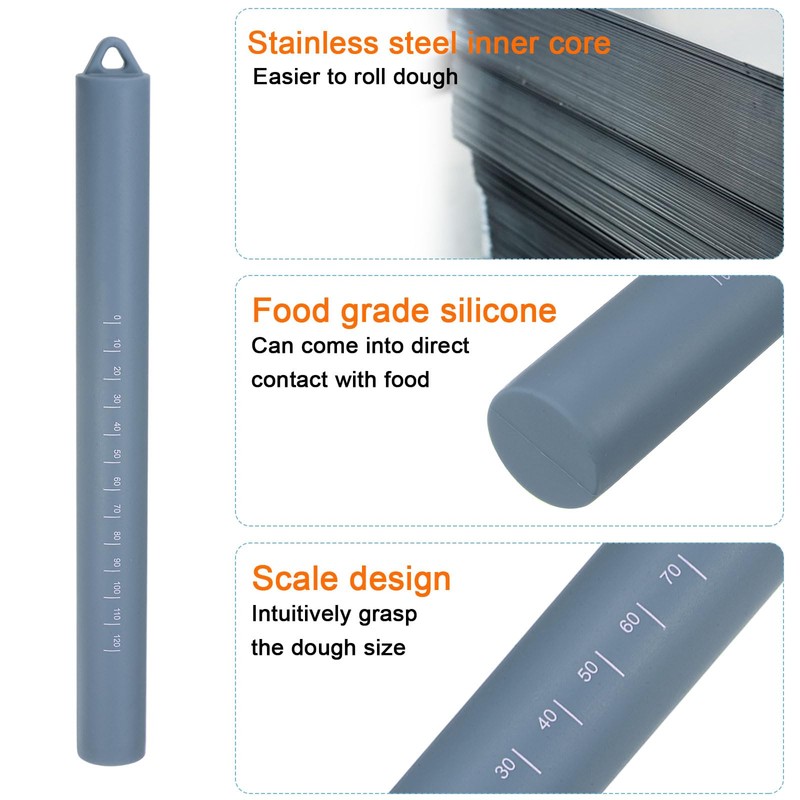 HARFINGTON Silicone Rolling Pin 10" Silicone Surface Non-Stick Stainless Steel