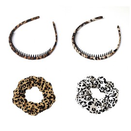 2 Pieces Of Leopard Print Toothed Headbands And 2 Pieces Of Leopard Print Hair Ties, Retro Hair Accessories, Elastic Hair Ties, Hair Accessories