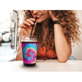 Mugzie Deluxe Iced Coffee Insulator Sleeve - Reusable Neoprene Cozy for Cold Drink Cups - Prevents Condensation and Tip Overs - Made in USA - Groovy Tie Dye (Medium 16-18 Oz)