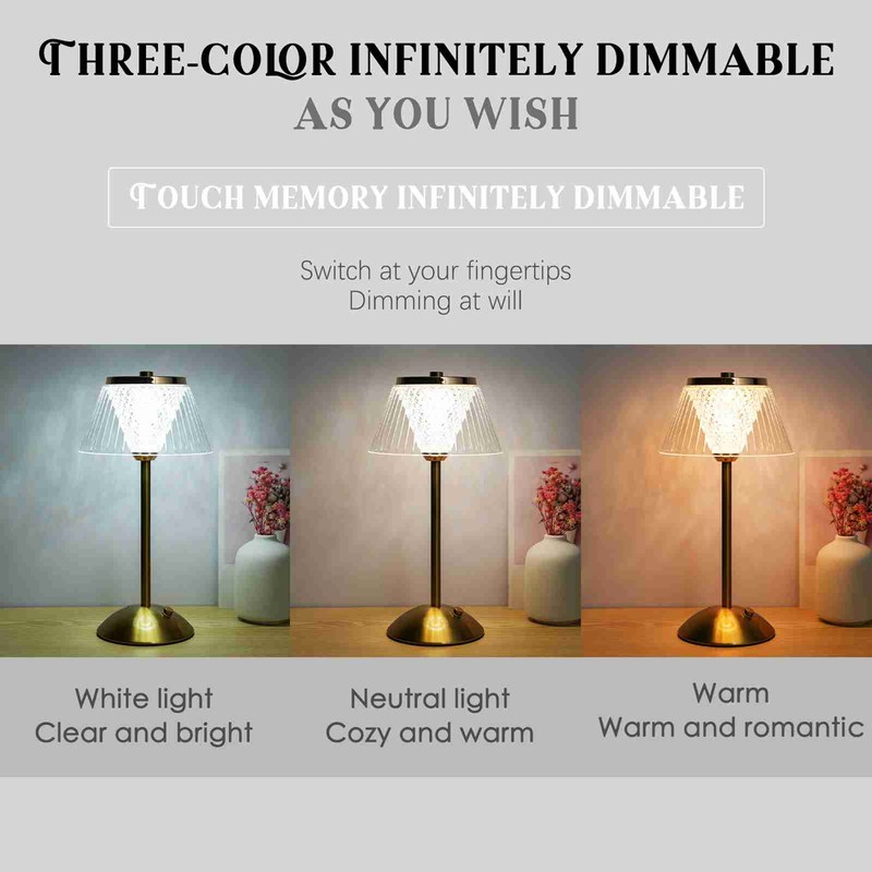 LED Crystal Table Lamp Bedroom Study Room Rechargeable Night Lamp