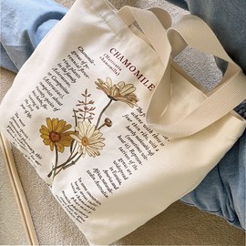 Floral Canvas Tote Bag Botanical Shopping Bag Aesthetic Flower Tote Bag Canvas Grocery Bag for Women Girl Trendy School Tote