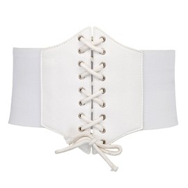 GRACE KARIN Renaissance Corsets for Women White Elastic Wide Belt Leather Corset Belt plus size(White,3XL)