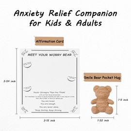 Smile Bear Pocket Hug with Inspirational Affirmation Cards - Anxiety Relief Gifts for Friends and Kids, Mental Health Support Token, Soft Resin Comfort Companion for Stress & Back to School（Brown)
