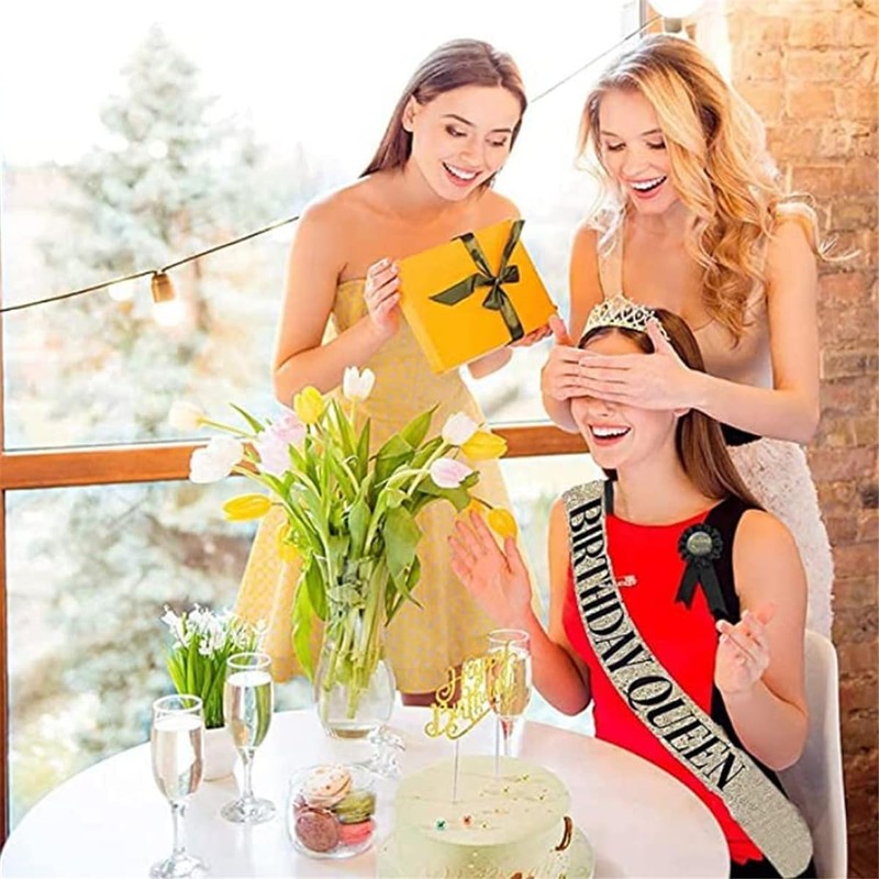 Birthday Crowns Sash Gold Crystal Tiara for Birthday Party Women