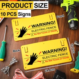 Memorywuu 10 Pieces Plastic Electric Fence Warning Signs Hang on Caution Danger Electrical Fence Signs Bulk 9.6"x5" Do Not Touch or Climb for Protect Farm Home Safety