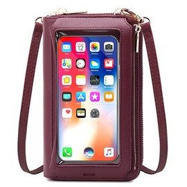 RFID Blocking Touch Screen Phone Bag Small Crossbody Bag Shoulder Handbag Wristlet for Women (E9 Burgundy - Touch Screen)
