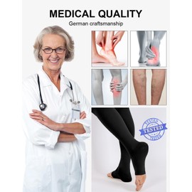 2 Pairs Medical Compression Stockings for Men and Women, 20-30 mmHg, Class 2, Open Toe Graduated Support Stockings for Varicose Veins Edema Flight, 2 x Black