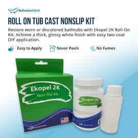 Ekopel 2K Roll On Tub Cast Nonslip Kit – Ultra Durable White Gloss Finish - Odorless Tub Paint Kit – Long-Lasting Never Peel DIY Reglazing Bathtub Paint – Made in USA – Bright Gloss White