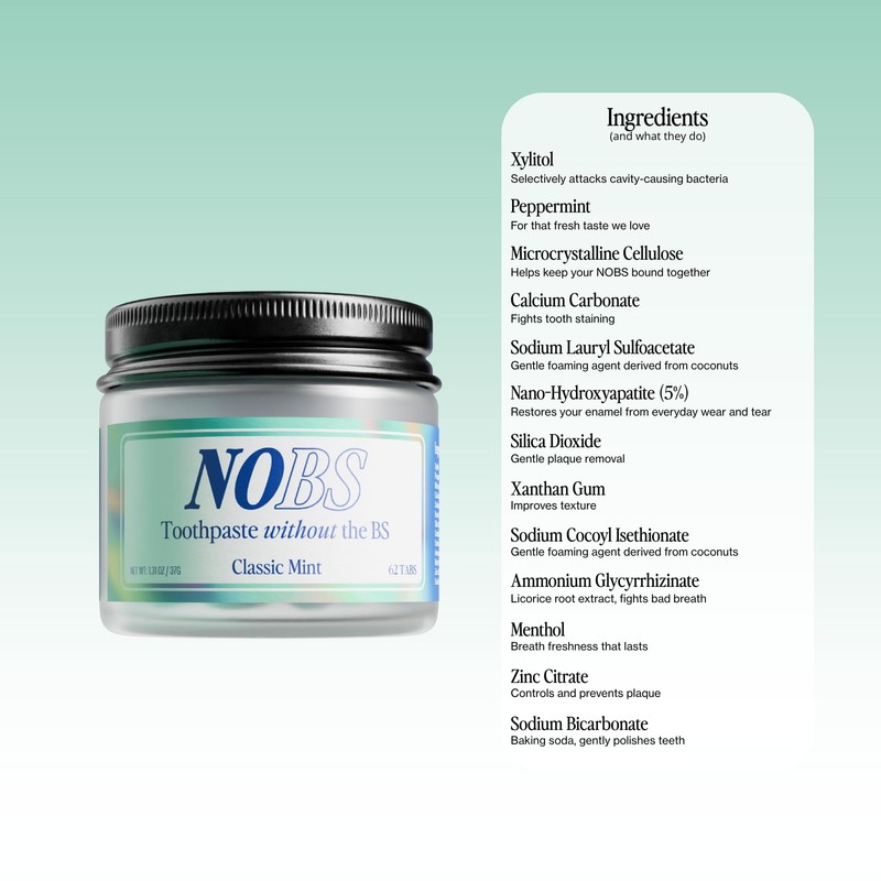 NOBS (No Bad Stuff) Toothpaste Tablets - Nano Hydroxyapatite, Fluoride