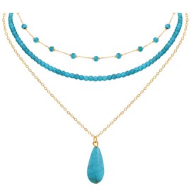 NEWITIN 3 Pieces Turquoise Necklace for Women 14K Gold Plated Gemstone Beaded Choker Necklaces Boho Turquoise Necklaces Western Necklace for Women