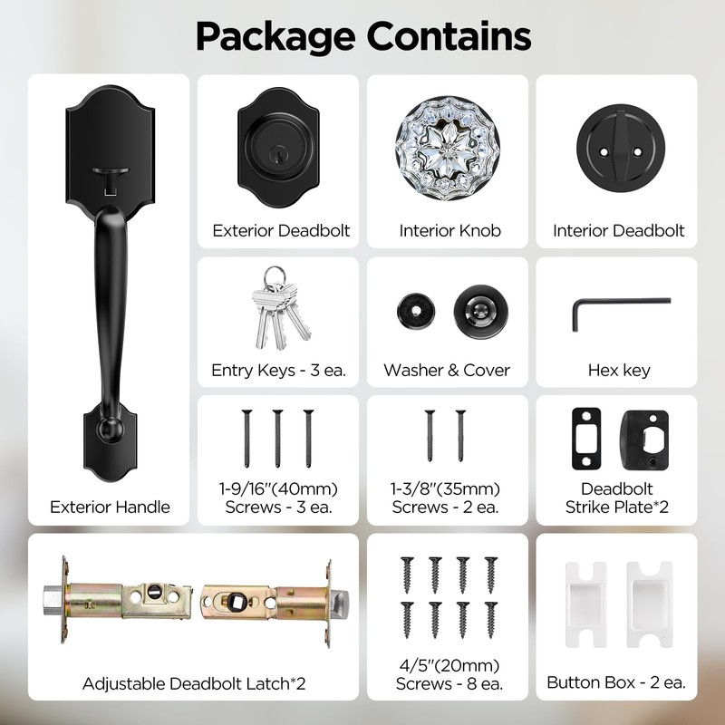 MAXECURITY Black Front Door Handle and Deadbolt Set, Classic Front