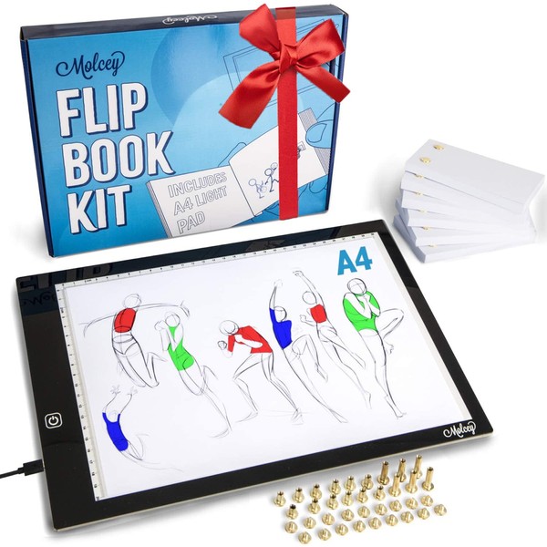 Flip Book Kit with A4 Light Pad - Includes 240 Sheets Flip Book Paper with Screws for Drawing and Tracing. Animation Kit Paper/Blank Flip Books for A4 Flipbook Kit for Kids 9-12 6-8. LED Light Box