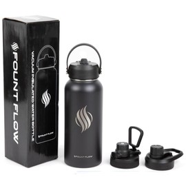 Insulated water bottles 32oz, 3 Lids (Straw Lid), Leak Proof water bottle flask - stainless steel water bottles, vacuum insulated water bottles, water bottles for school - flask water bottles