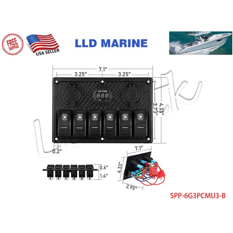LLD_TK 6 Gang Green LED Waterproof Rocker Switch Panel Breakers