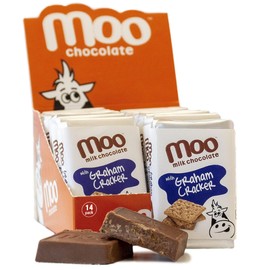 Moo Chocolates All Natural Milk Chocolate Mini Bars with Graham Cracker 0.7 oz, 14 ct (Pack of 1) | 100 Calorie Snacks for On-the-Go, Lunchboxes, Office
