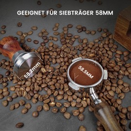HOLIHOKY Tamper 58 mm, Spring Loaded Coffee Tamper with 304 Stainless Steel Thread Base, Espresso Tamper with Wooden Handle
