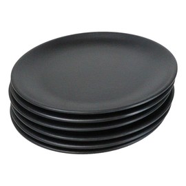 Ebros Gift Contemporary Ridged Silk Black Melamine Series Dinnerware Serveware Kitchenware Set Japanese Chinese Restaurant Supply (Pack Of 6 Round Dinner Plates 10" D)