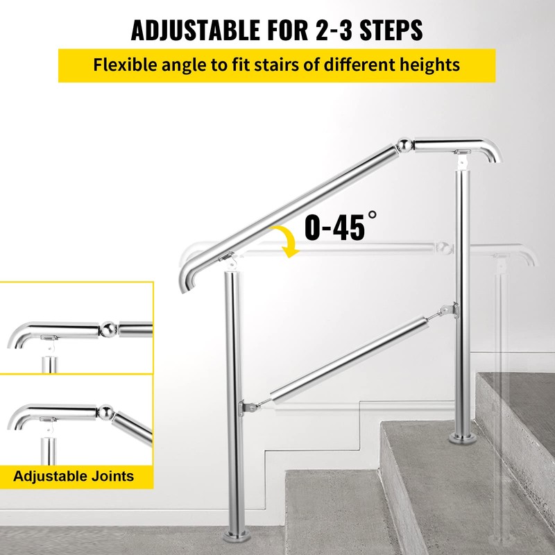 VEVOR Handrail for Outdoor Steps, 2-3 Steps Outdoor Handrail, Adjustable