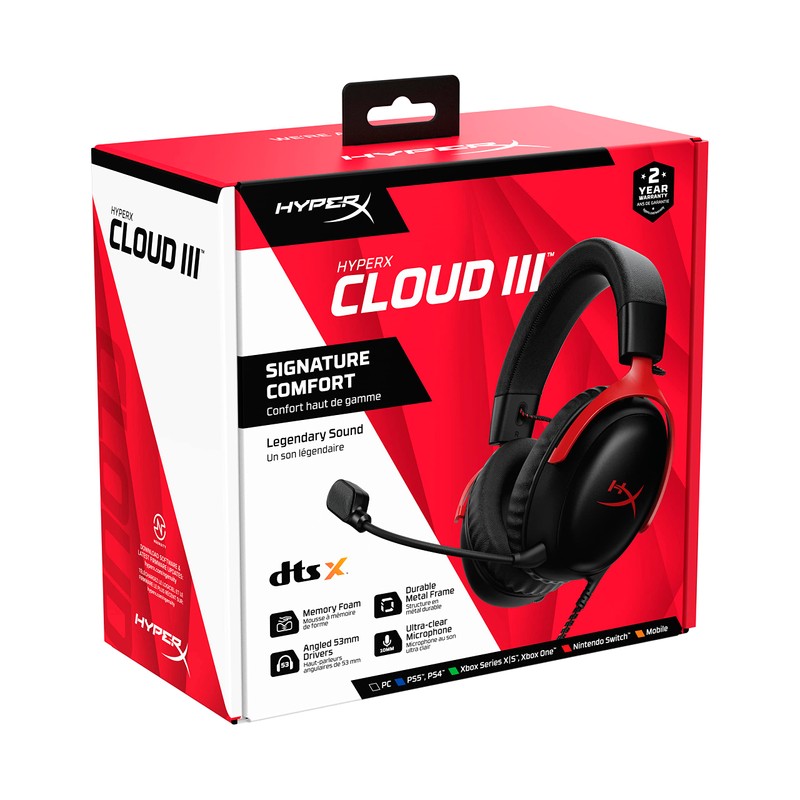 HyperX Cloud III - Rojo Audífonos para Juegos con Cable