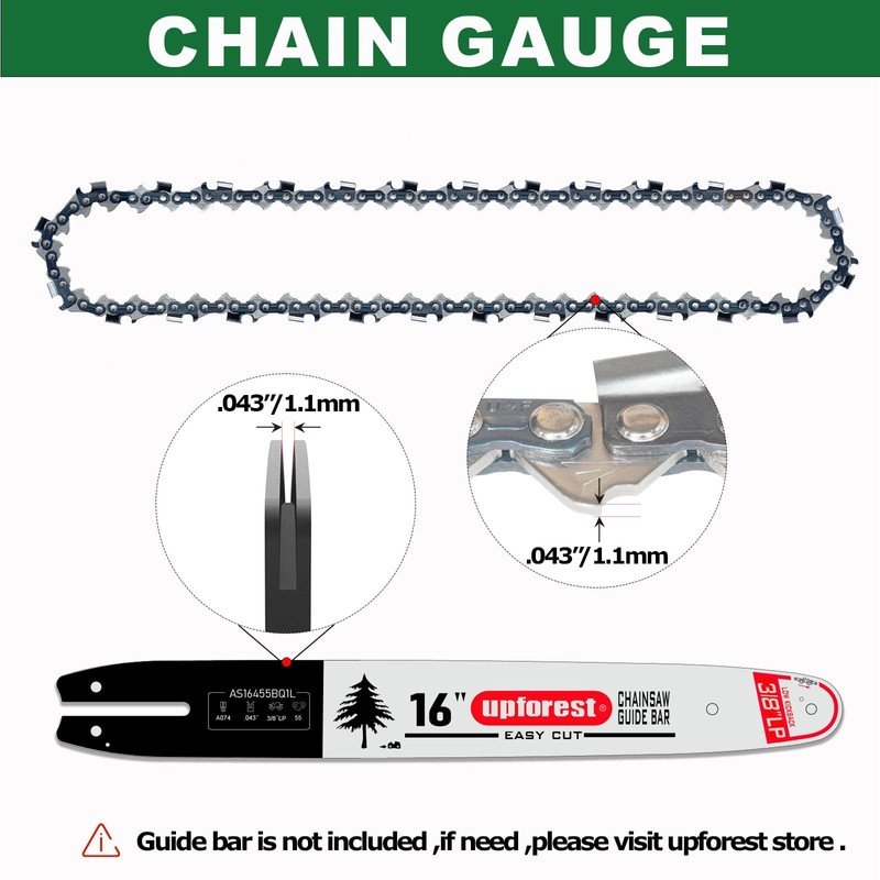 16 Inch Chainsaw Chain 3/8" LP Pitch,.043" Gauge,55 Drive Links