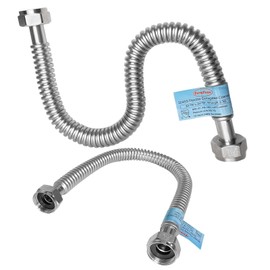 PEVEPEXE 2 PACK, 24" Length Stainless Steel Flexible Corrugated Water Heater Connector, 1"FIP x 1"FIP, 1 Inch SS304 Flex Pipe Hose For Water Softener (0.7"ID)