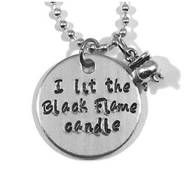 Hocus Pocus I Lit The Black Flame Candle Hand Stamped Aluminum Necklace with Cauldron Charm