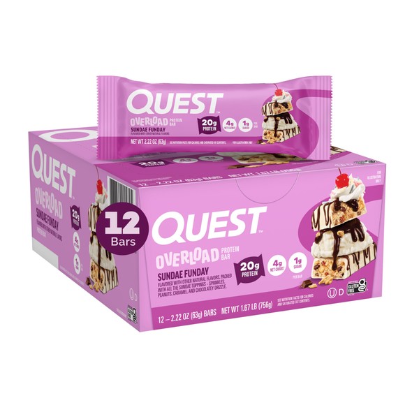 Quest Nutrition Overload Protein Bars, Sundae Funday, 20g Protein, 1g
