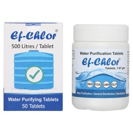 Ef-Chlor Ensure Clean Tank Water With Ef-Chlor 1.67 Gm Tablet - 1 Tablet Purifies 500 Litres - Pack Of 50 Tablets - Effective Overhead & Underground Tank Water Purifie