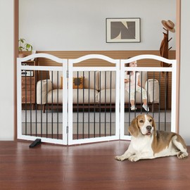 ZJSF Freestanding Foldable Dog Gate Indoor, Pet Gate for Doorways, Dog Fence for The House, Sturdy Wood Puppy Gate for Stairs, White Dog Gates with Support Feet for Hallways, 32 "Height-3 Panels