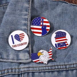 QLYOVWE 4th of July Enamel Brooches Set for Women Men 4 Piece Red White Blue Trump USA Eagle Liberty Patriotic Memorial Day Pins Gifts for Independence Day (USA)