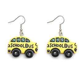 Unique creativity Lovely Bus Dangle Earrings Fashionable Chic Resin Cartoon Car Funny Earrings For Women Jewelry (Yellow Bus Dangle Earrings)