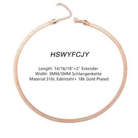 HSWYFCJY Women's Classic Snake Chain Herringbone Chain Choker Necklace 3 mm/5 mm Wide Chain Length as Birthday Gift for Girls, Stainless Steel