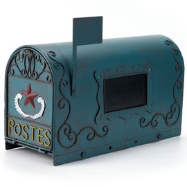 MEIYIHUI Heavy Duty Galvanized Steel Mailbox Post, Mailboxes for Outside,Curbside Mailbox,Rural Mail Box Postal Storage Box Outdoor Decor (Vintage Green)