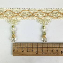 Whakano 2 m Fringe Border with Beads, 7 cm Wide, Sold by the Metre, Tassel Border for Crafts, Trim Border, Fringe, Lace Ribbon, Decorative Ribbon, Ribbon for DIY Sewing Crafts, Clothing, Curtains,