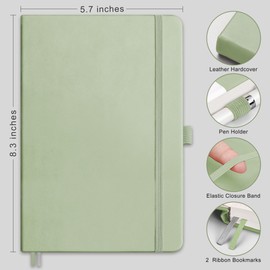 RETTACY Journaling Notebooks, A5 Lined Notebook Journal with 192 Numbered Pages, 5.7'' × 8.3'', Medium Size, Journal Notebook for Writing, Work, Leather Hardcover, 100 GSM Thick Paper (Light Green)