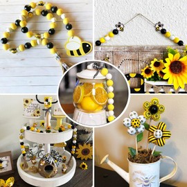 Sparkeads 125 pcs Bee Beads Natural Wood Honeycomb Spring Honey Jar Spacer Beads Yellow Theme Decorative Craft Wooden Round Beads for Key Chain DIY Jewelry Bracelet Necklace Ornament