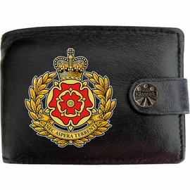 Klassek The Duke of Lancasters Regiment Image Men Wallet Real Leather Cap Badge Emblem Military Crest Insignia RFID Blocking with Coin Pocket and Metal Gift Box