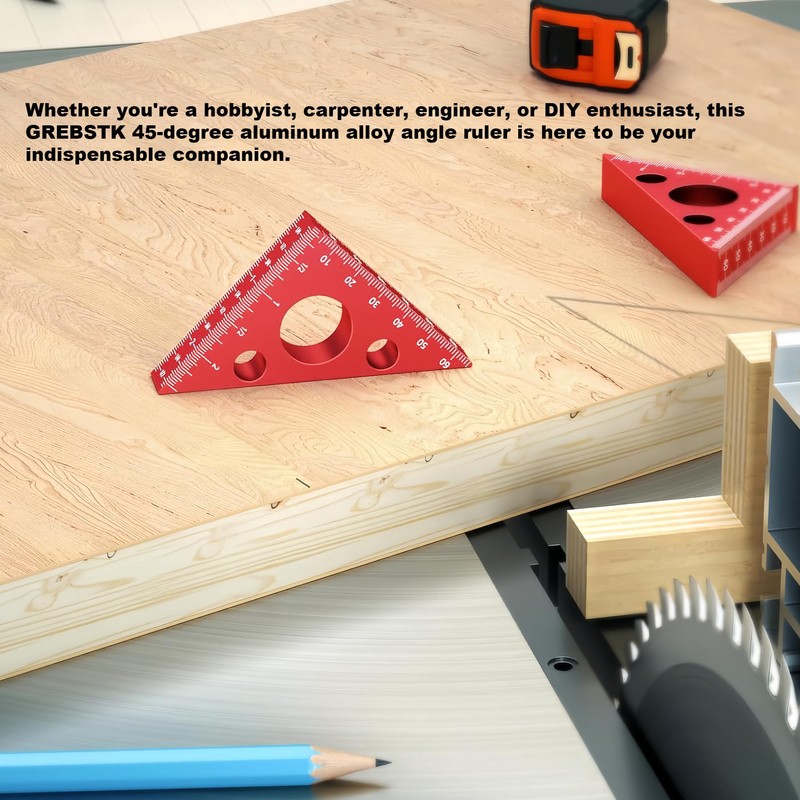 GREBSTK Aluminum Alloy Triangle Ruler, 45 Degree Angle Ruler Carpentry