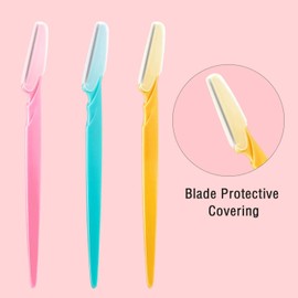 Boao 24 Pieces Eyebrow Razor Facial Razor Shaper Trimmer with Precision Cover (Pink, Blue, Yellow)