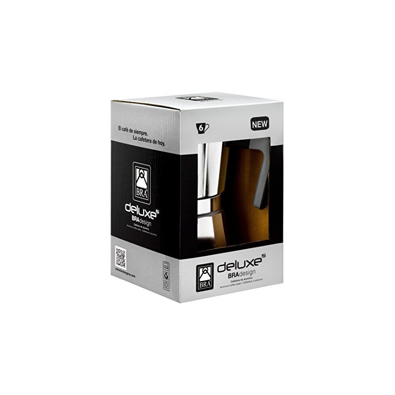 BRA Deluxe2 Espressokocher, Aluminium 6 tassen schwarz/edelstahl