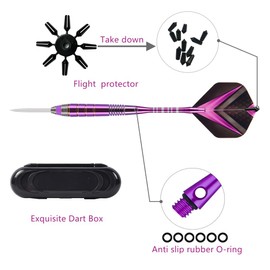 Darts Set 24g Professional 3 Pack, Steel Tip Darts Set with Aluminum Shafts(+3 More Spare Shafts) and 2 Style Flights+Rubber O-Rings and Darts Case- Coloured