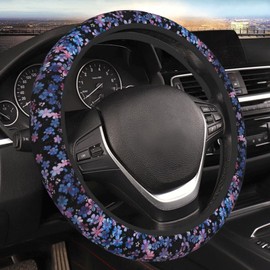 MAGIFUN Floral Cloth Steering Wheel Covers for Women Cute Cherry Blossom Bohemian Steering Wheel Protector Universal 15 inch, Purple and Pink Car Accessories