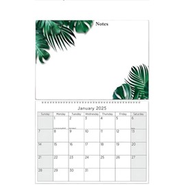 2025 Hanging Wiro Memo Board Wipe Off Pen Planner Wall Calendar, Family Organiser, Spiral Month to View (Leaves)