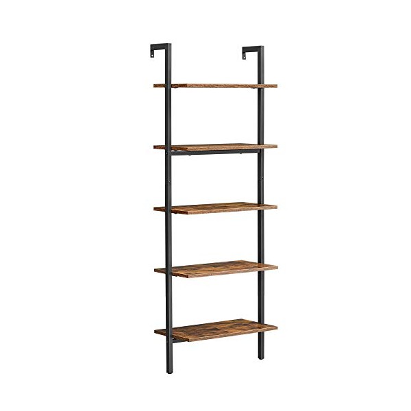 VASAGLE Industrial Ladder Shelf, 5-Tier Bookshelf, Wall Shelf for Living