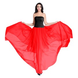 v28 Womens Maxi Midi White Flowy Long Black Summer Plus Size Sheer Chiffon Skirt (2XL,Red)