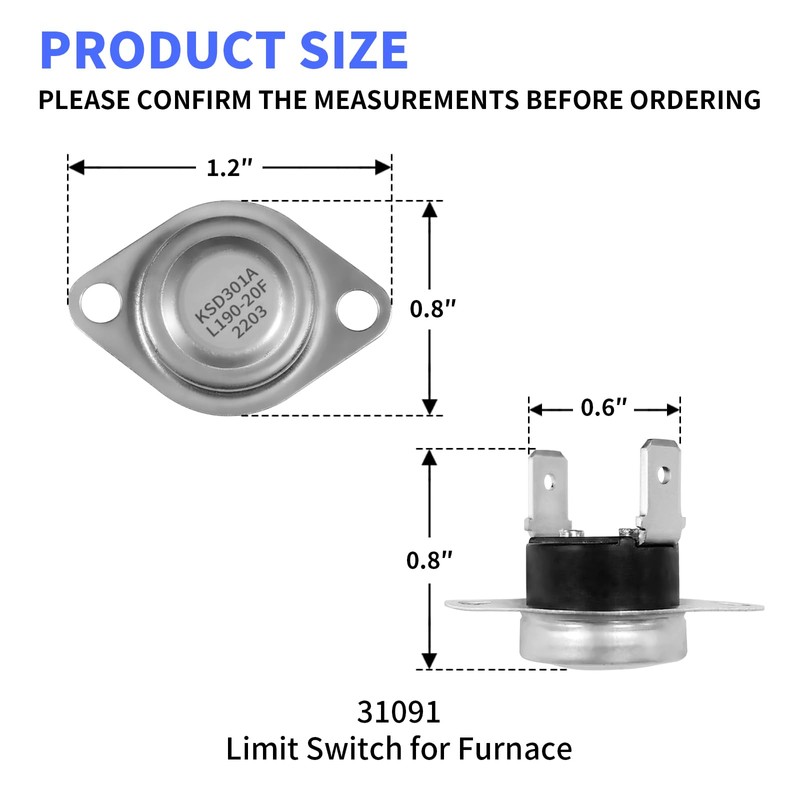 31091 Limit Switch Replacement 190℉ High Temperature Limit Switch for