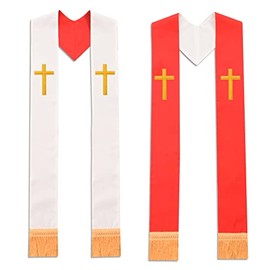 BLESSUME Reversible Clergy Stole Choir Priest Adult's Church Relegious Stole (Red and White 6)
